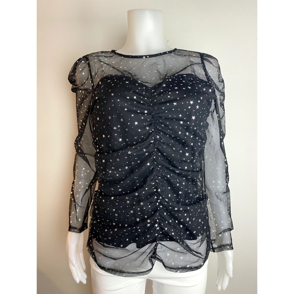 F. Express Top Size L Multicolor Blouse Long Sleeve Round Neck NWT $49 - Picture 5 of 9